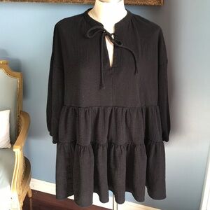 VICI black oversized mini dress/tunic long sleeves, trendy, flowy, basic neutral